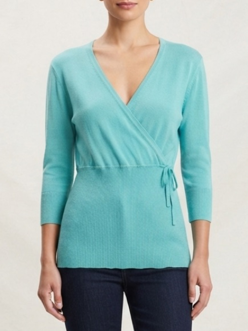 Y2K Le Chateau Turquoise Wrap Front V-Neck Long Sleeve Sweater Size XL